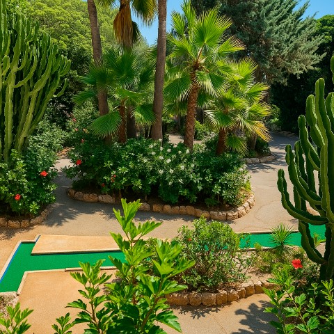 Zona verde con palmeras